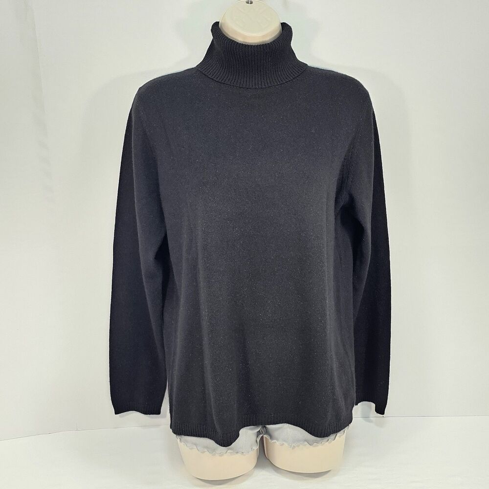 Neiman Marcus Black Cashmere Sweater Turtleneck Capsule Preppy Cozy Women's L
